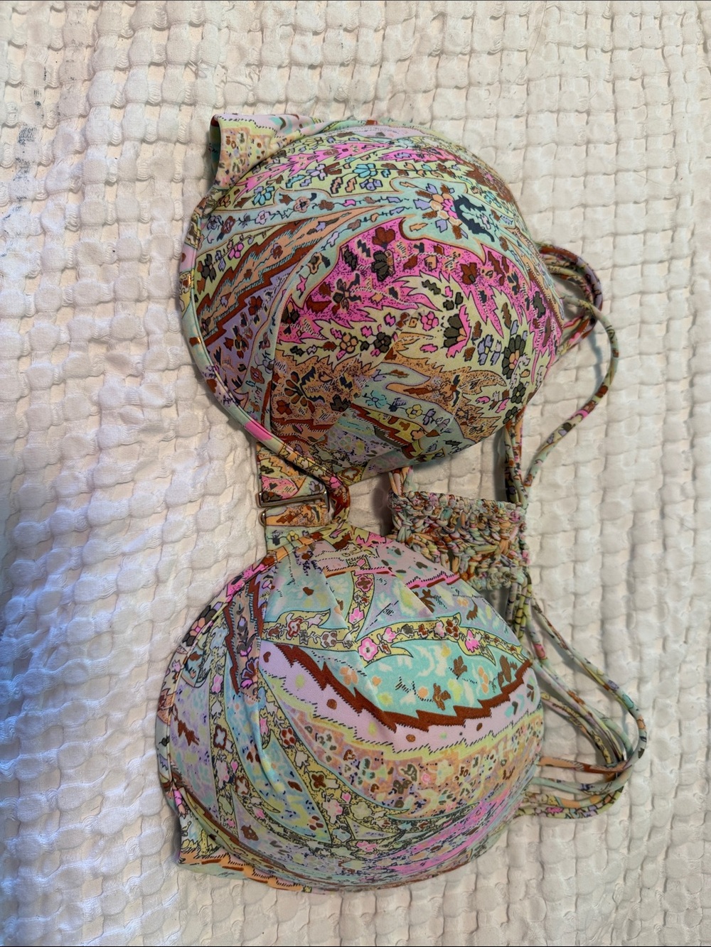 Victoria's Secret Pink, Mint & Brown Paisley Push-Up Bikini Top